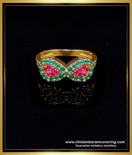 RNG422 - 1 Gram Gold Plated Women Ruby Emerald Stone Ring Online