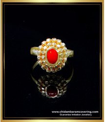 RNG462 - Impon Pavazham Ring Red Coral Stone Ring for Women