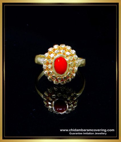 RNG462 - Impon Pavazham Ring Red Coral Stone Ring for Women
