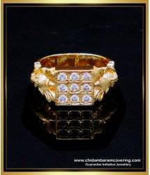RNG468 - Impon White Stone Ganesh Ring Gold Design for Men