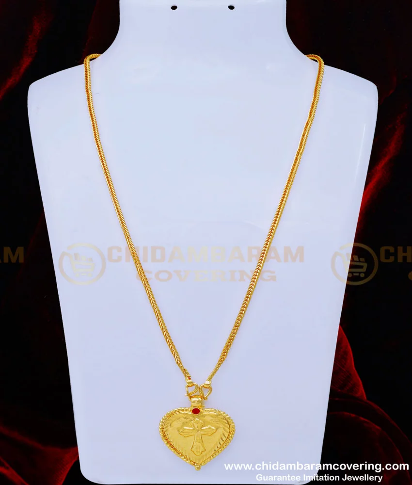 Buy Pure Gold Plated Daily Use Christian Ruby Stone Cross Heart ...